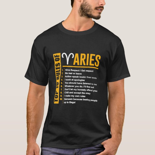 Camiseta Las 10 Reglas Principales De Aries Zodiac Cumpleañ (Anverso)