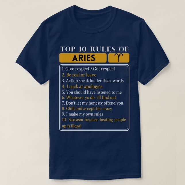 Camiseta Las 10 Reglas Principales De Los Hechos Zodiacos D (Diseño del anverso)