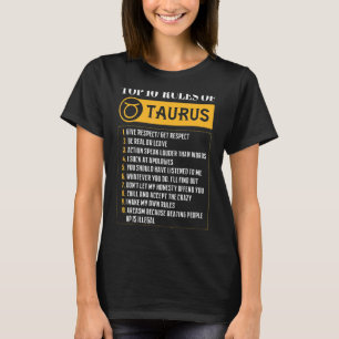Camiseta Las 10 Reglas Principales De Taurus Zodiac Rótulo 