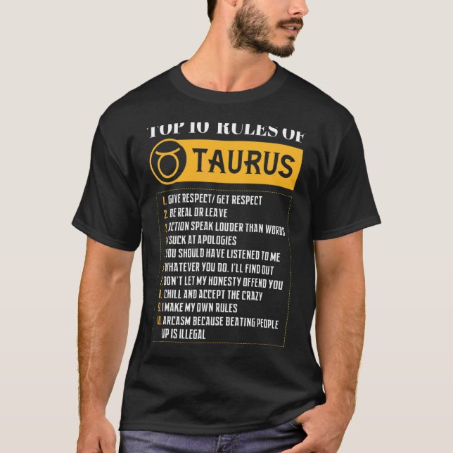 Camiseta Las 10 Reglas Principales De Taurus Zodiac Rótulo  (Anverso)
