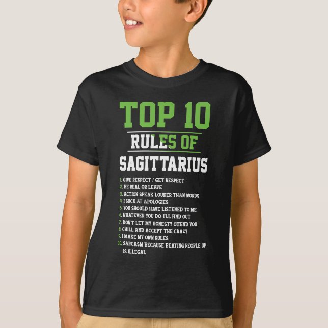 Camiseta Las 10 Reglas Principales Del Horóscopo De Cumplea (Anverso)