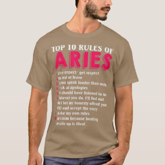 Camiseta Las 10 Reglas Principales Del Rótulo Aries Zodiac 