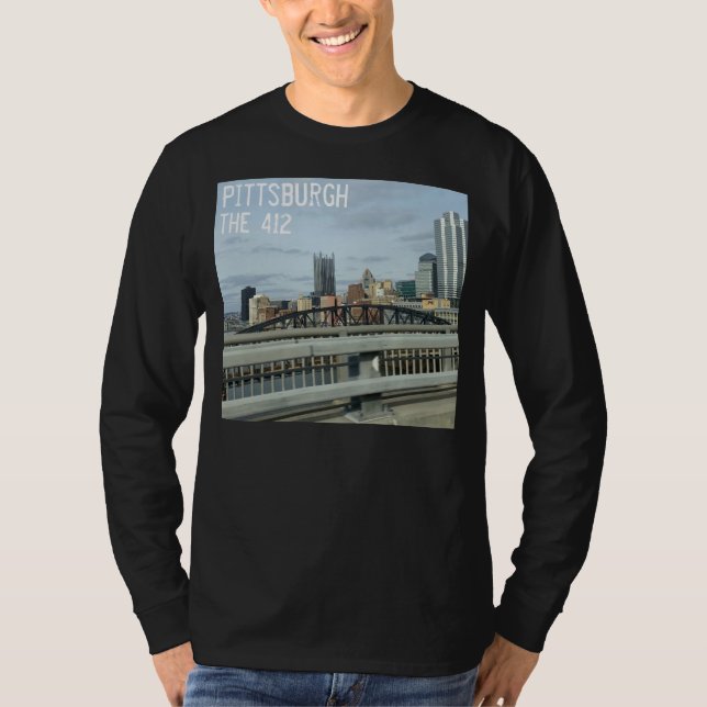 Camiseta Las 412 Tee Mens de Larga Manga Vista Pittsburgh (Anverso)