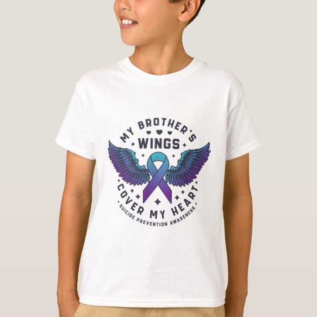 Camiseta Las alas de mi hermano cubren mi prevención del su (Anverso)