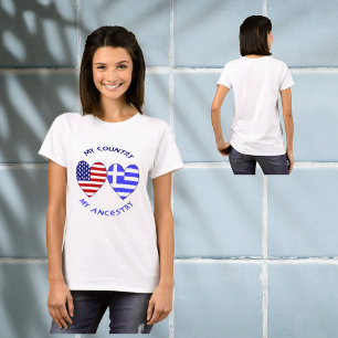 Camiseta Las banderas griegas de EE.UU. corazón a mi país y