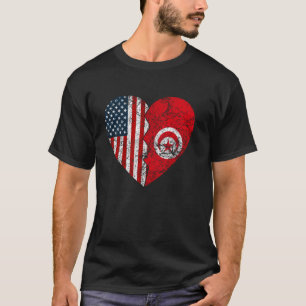 Camiseta Las banderas tunecinas americanas corazón a Estado