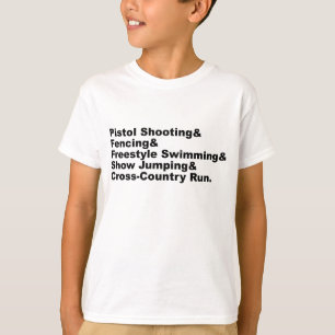 Camiseta Las Cinco Etapas de un Pentatlón Tiro Esgrima