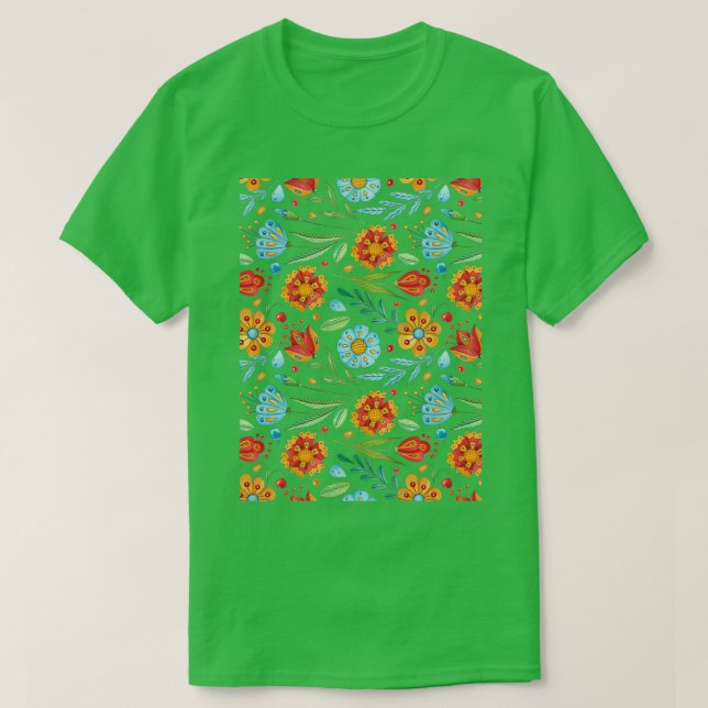 Camiseta Las coloridas flores azules (Diseño del anverso)