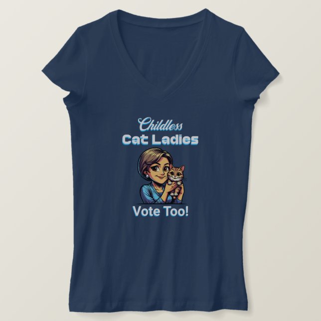 Camiseta ¡Las damas de gato sin hijos también votan! Harris (Anverso del diseño)
