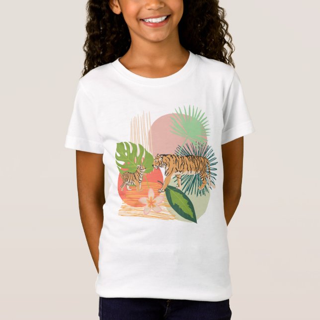 Camiseta Las flores tropicales de los tigres imprimen arte (Anverso)