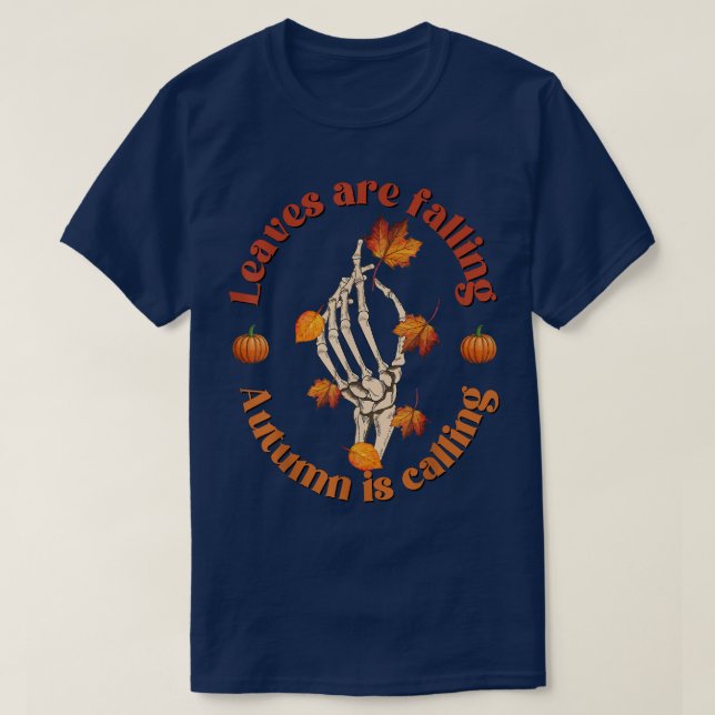 Camiseta Las hojas de esqueleto de la calabaza otoño caen o (Diseño del anverso)