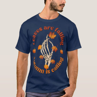 Camiseta Las hojas de esqueleto de la calabaza otoño caen o