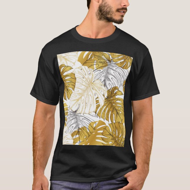 Camiseta Las hojas de Monstera: Blanco dorado (Anverso)