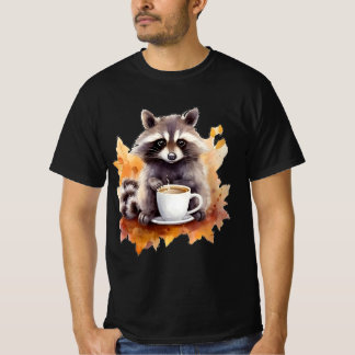 Camiseta Las hojas de otoño caen un lindo mapache con una t