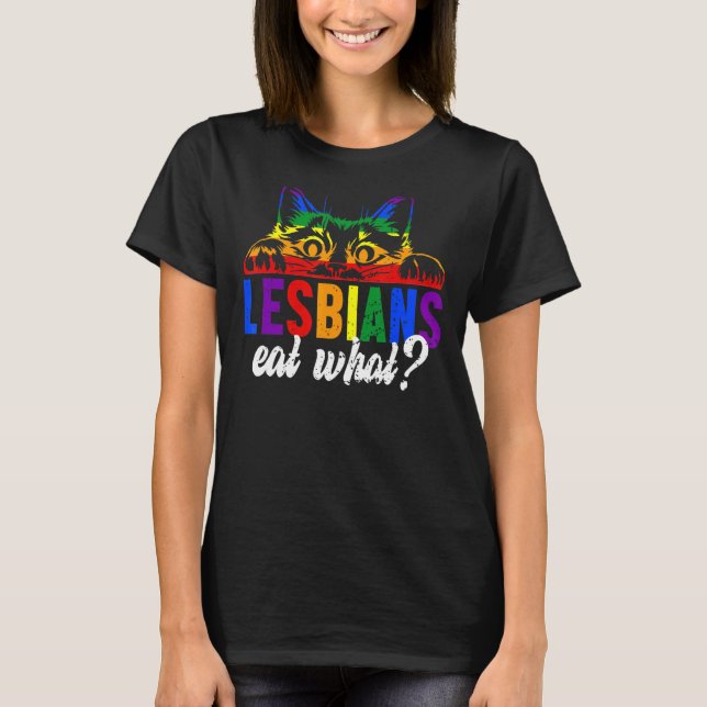 Camiseta Las lesbianas comen qué gato Arcoíris Gato (Anverso)