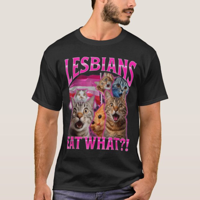 Camiseta Las lesbianas comen Qué_ Gato Divertido Orgullo Ga (Anverso)