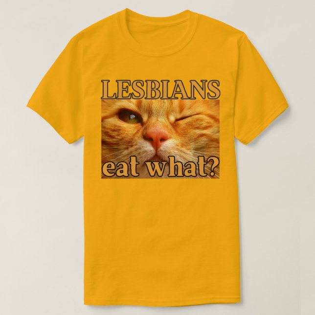 Camiseta ¿Las Lesbianas Comen Qué? Gato Naranja gracioso (Diseño del anverso)