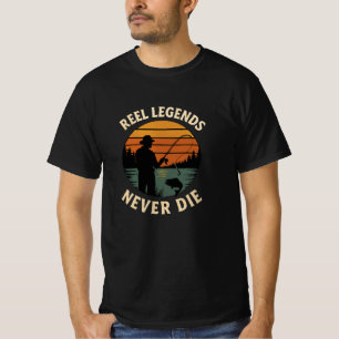 Camiseta Las Leyendas del Carrete Nunca Mueren Pesca Vintag