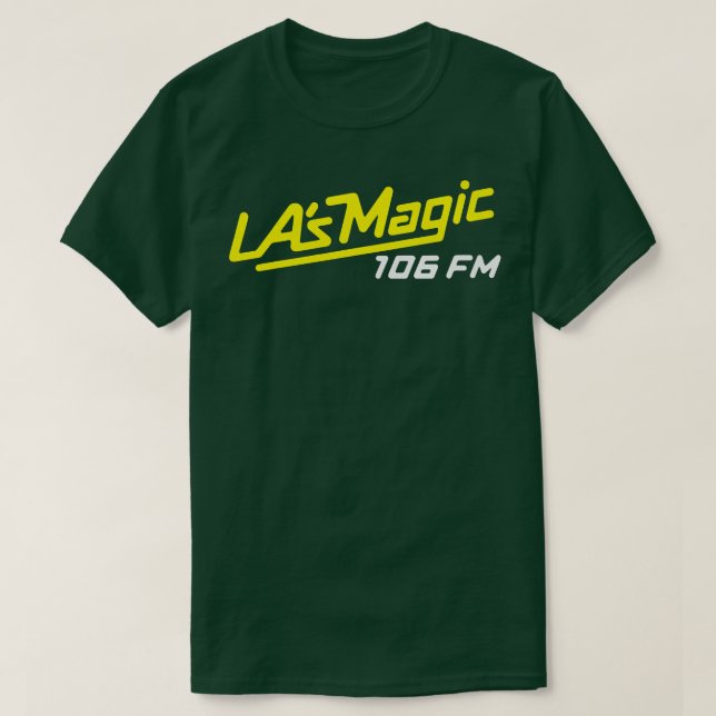 Camiseta LAs MAGIC 106 FM Estación de radio retro defectuos (Diseño del anverso)