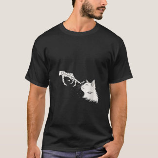 Camiseta Las manos de Skeleton Boop un gato feliz V cuello