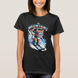 Camiseta Las Meowtains están llamando esquiador divertido e