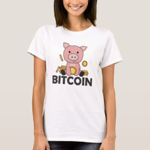 Camiseta Las monedas de Bitcoin Piggy Bank Holding mantiene