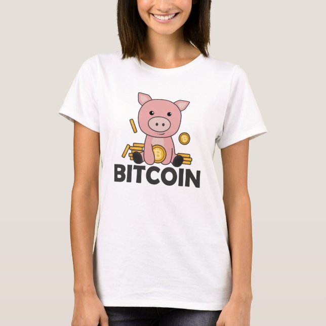 Camiseta Las monedas de Bitcoin Piggy Bank Holding mantiene (Anverso)
