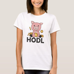 Camiseta Las monedas de Bitcoin Piggy Bank Holding mantiene