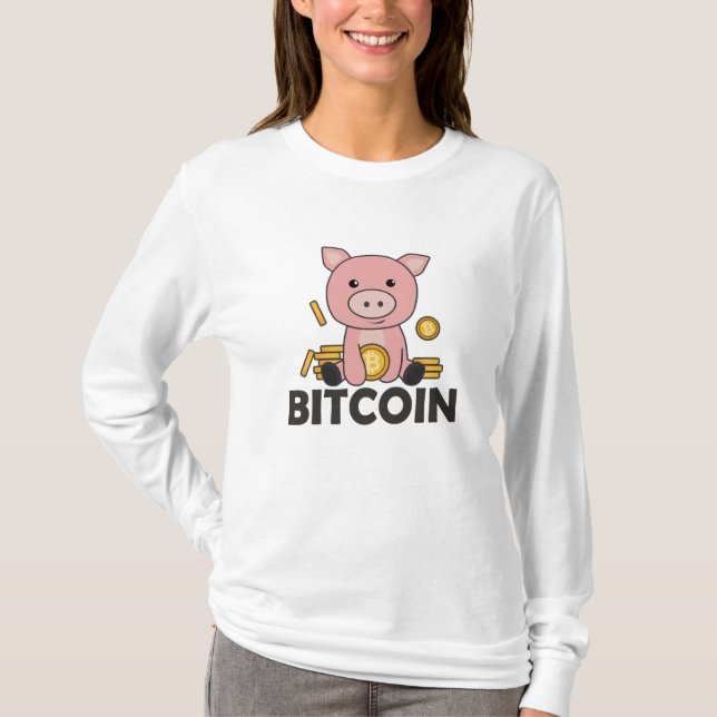 Camiseta Las monedas de Bitcoin Piggy Bank Holding mantiene (Anverso)