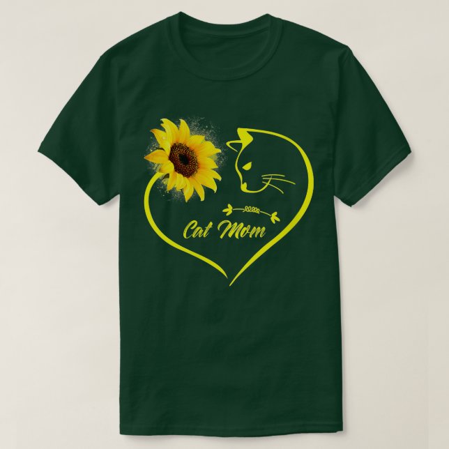 Camiseta Las mujeres adoran a su gato, mamá, girasol, amor  (Diseño del anverso)