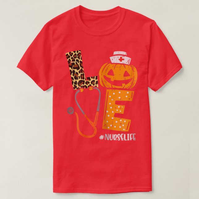 Camiseta Las mujeres aman a la enfermera Calabaza leopardo  (Diseño del anverso)
