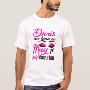Camiseta Las Mujeres Cute Divas Nacen El 1 De Mayo Naciendo
