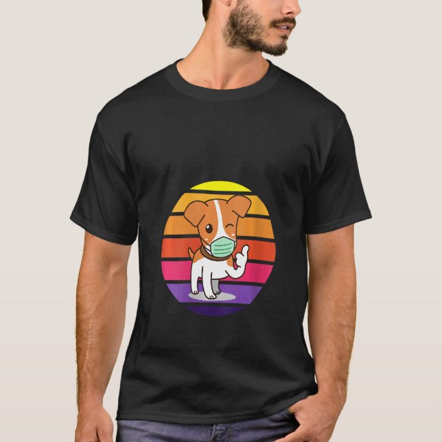 Camiseta Las Mujeres Cute Perro Usando Una Máscara De Cara, (Anverso)