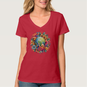 Camiseta Las mujeres de cuello-V inspiradas en el mundo uni