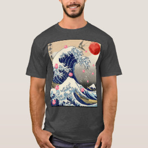 Camiseta Las Mujeres La Gran Ola Del Sakura Japonés Kanagaw