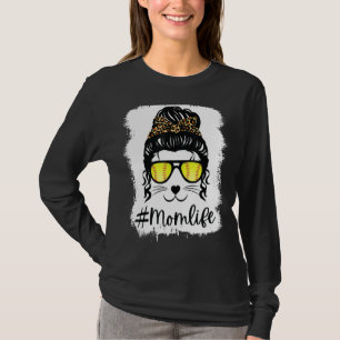 Camiseta Las mujeres mamá Vida Messy Bun softball blanquead