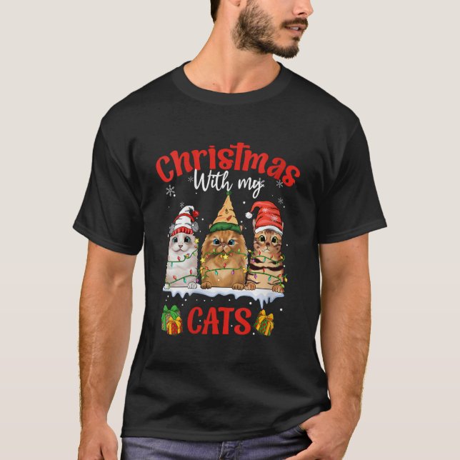 Camiseta Las mujeres moran y brillan con los gatos Navidade (Anverso)