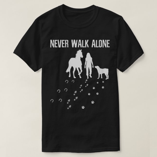 Camiseta Las mujeres nunca caminan solas Perro Caballos mon (Diseño del anverso)