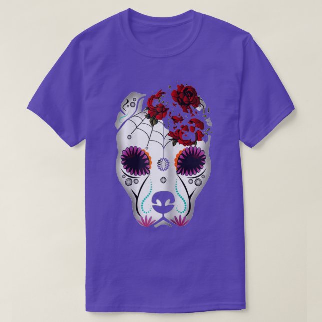 Camiseta Las mujeres Pitbull Sugar Skull Tattoo Halloween R (Diseño del anverso)