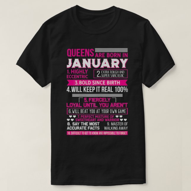 Camiseta Las mujeres queens nacen en enero de cumpleaños di (Diseño del anverso)