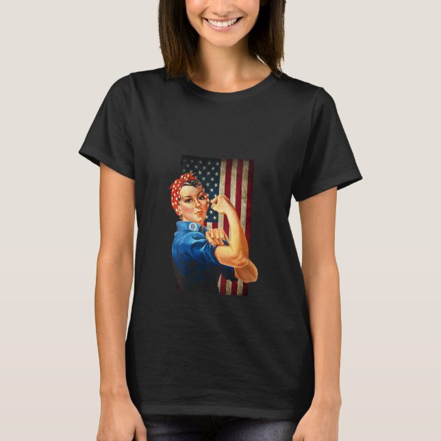 Camiseta Las mujeres rosie the Riveter y la bandera estadou (Anverso)