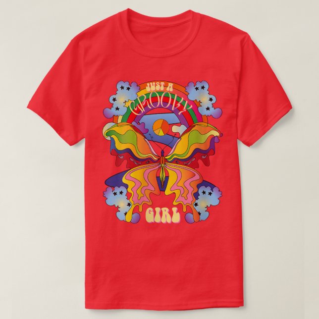 Camiseta Las Mujeres Sólo Una Mariposa De Arcoiris Retro Ch (Diseño del anverso)