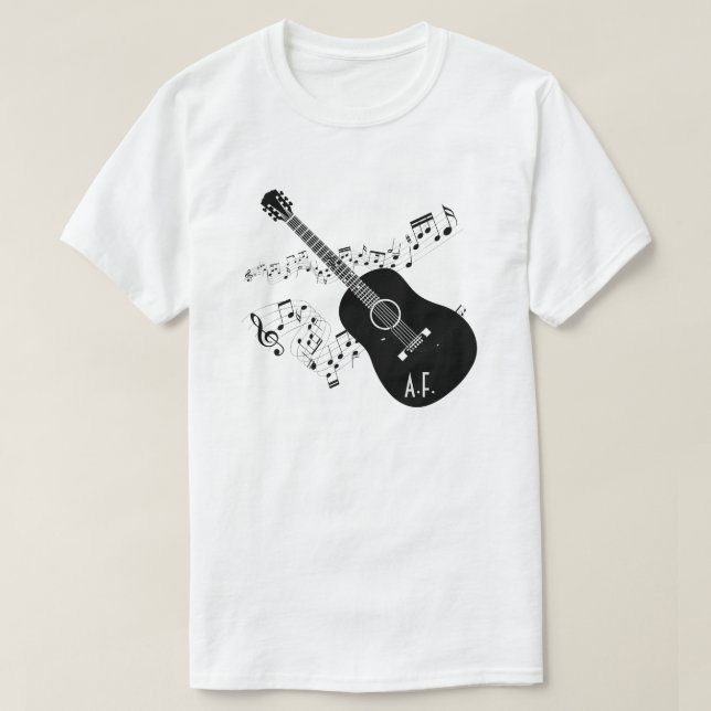 Camiseta Las notas de la guitarra acústica y de la música (Diseño del anverso)