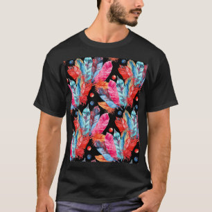 Camiseta Las plumas coloridas, boho, sin costuras, vibrante