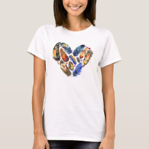 Camiseta Las Plumas En Forma De Corazón Diseño De Acuarela