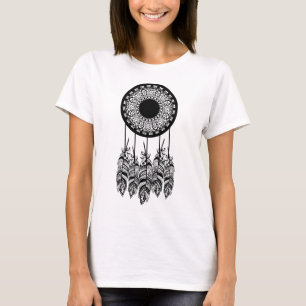 Camiseta Las plumas tribales negras de moda Mandala Dream C