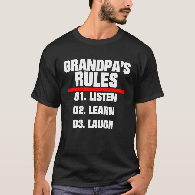 Camiseta Las reglas del abuelo escuchan aprender a reír cit (Anverso)