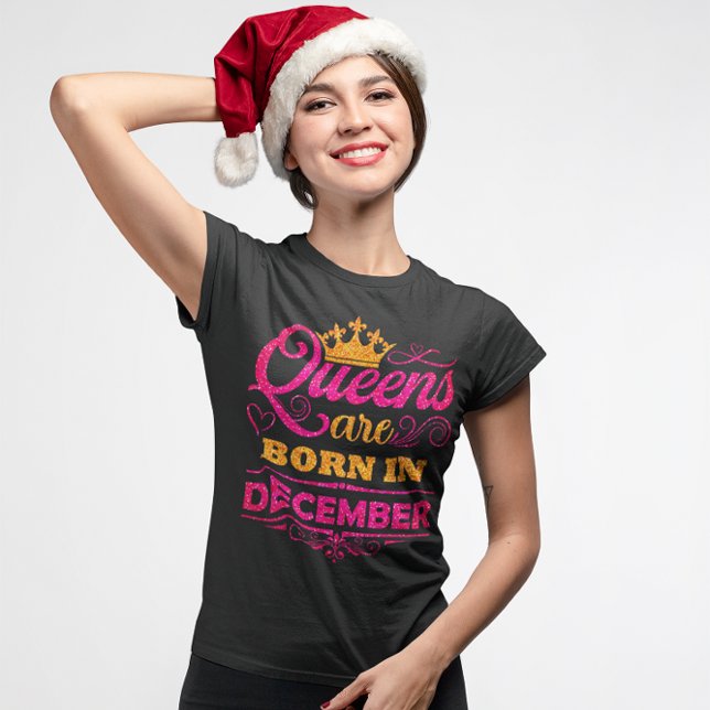 Camiseta Las reinas nacen en diciembre Faux Purpurina Birth (Subido por el creador)