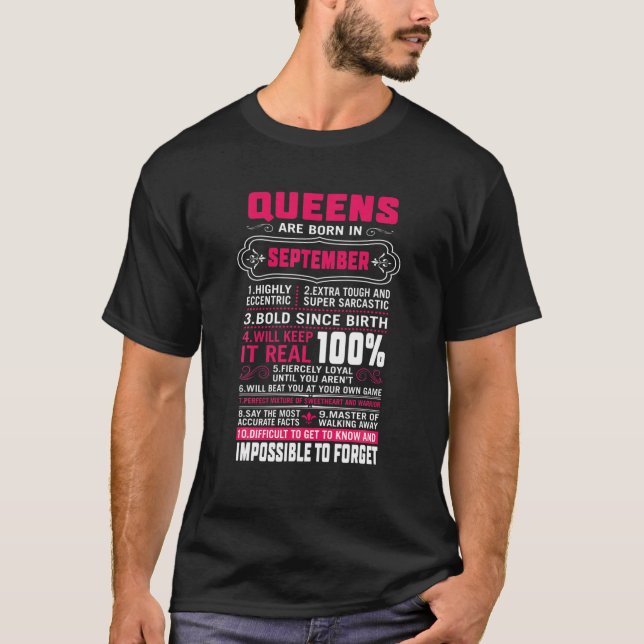 Camiseta Las Reinas Nacen En Septiembre Mujeres Virgo Libra (Anverso)
