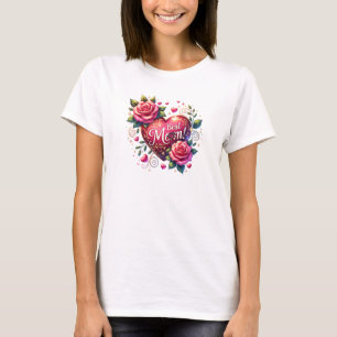 Camiseta Las rosas color de agua rosa eran el corazón rojo 